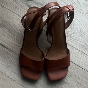 Brown sandals wrap around ankle size 9.5